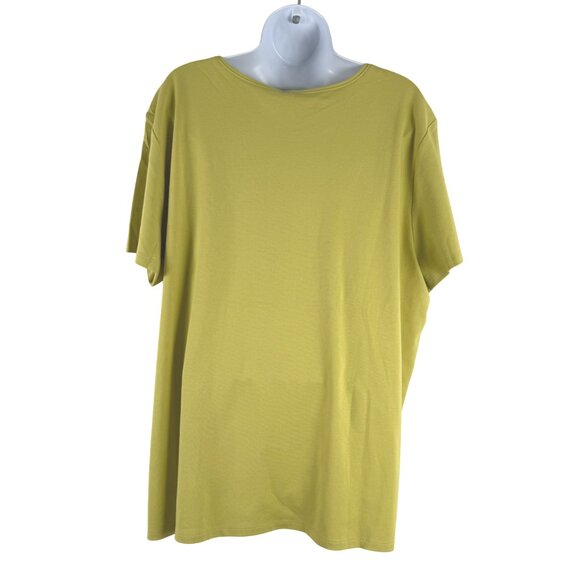 Eileen Fisher T-Shirt 2X Short Sleeve Yellow Green Cotton Solid NWT TP-3396 - Picture 4 of 9